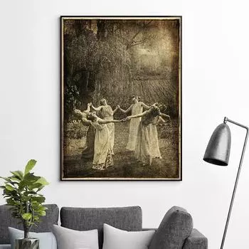 Ведьма готовит винтажные фотографии на Хэллоуин, постеры и принты, волшебство, настенная живопись на холсте, современные кухонные украшения, фотографии 21x30cm No Frame