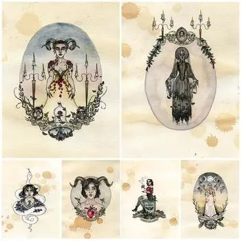 Ведьма и призрак девушка настенная живопись маслом возраст женские художественные постеры и принты украшение гостиной 21cm30cm NoFrame