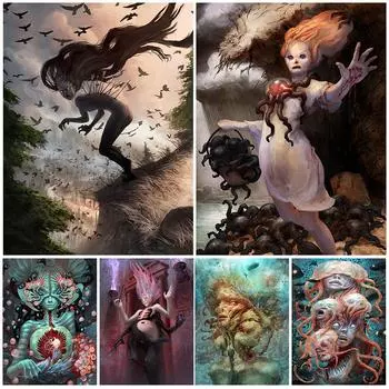 Ведьма из Дикого Леса и Адский Монстр, Темный Террор, художественный постер и эстамп, эльфы и призраки, настенное искусство в стиле ретро, масло 21cm30cm NoFrame