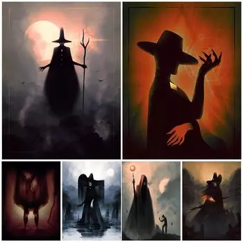Ведьма, колдун, черная магия, винтажная настенная живопись маслом, загадочный волшебник, волшебный художественный постер 21cm30cm NoFrame