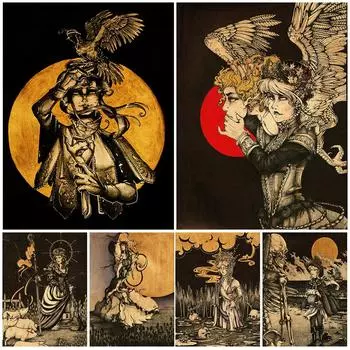 Ведьма Падение и Проклятие Смерти Настенная Картина Маслом Ретро Темный Террор Художественный Плакат 21cm30cm NoFrame