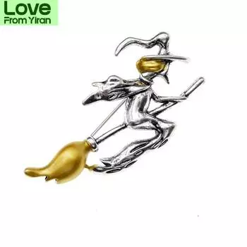 Ведьма верхом на метле брошь креативная мода винтажная булавка ювелирные изделия новый дизайн дети высокое качество