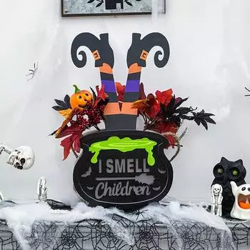 Ведьмина нога банка для зелья жуткий Хэллоуин деревянные дверные знаки для декора входной двери ведьмина нога запах тыквы дети на Хэллоуин чёрный