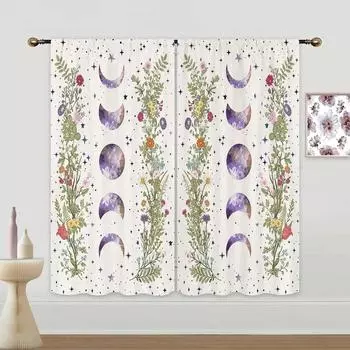 Ведьмовские готические эстетические весенние шторы с изображением природы для гостиной, современные шторы для спальни, шторы с высоким затемнением, кухонные шторы W55 X H120cm X 2&HOOK