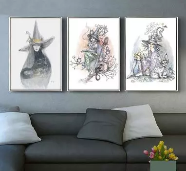 Ведьмы Магия Холст Картина Скандинавские Плакаты и Принты Повседневные Настенные Картины Ведьмы Для Гостиной Домашний Декор Подарки Без Рамки 21*30cm No Frame