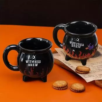 Ведьмы тигель керамические кружки, меняющие цвет, огонь, кружки с горячей водой, креативный подарок на Хэллоуин для друга, ведьмины кофейные кружки 301-400ml