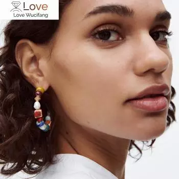 Vedawas Большие круглые керамические серьги-кольца с жемчугом для женщин Модные цветные серьги-гвоздики из натурального камня Аксессуары Ювелирные изделия Подарки