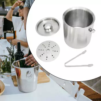 Ведерко для льда для шампанского с изоляцией, охлаждающее, с крышкой, щипцами, ситечком для бара, барбекю, семейных встреч 1.6L