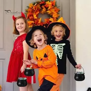 Ведерко для сладостей на Хэллоуин с ручкой, многофункциональный держатель для сладостей на Хэллоуин, ретро-котелок для сладостей для детей, выпрашивающих сладости M