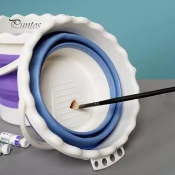 Ведро для акварели Прочная несущая способность Многофункциональная портативная усиленная ручка Устойчивая к падению Кисть Силиконовый складной дизайн Очиститель для ручек синий