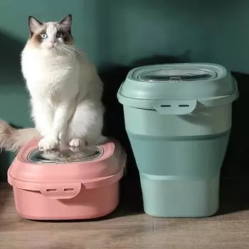 Ведро для хранения еды для домашних животных, собак и кошек, складной пластиковый контейнер для риса, защита от влаги и насекомых, ящик для зерна, бытовые кухонные принадлежности 1 PCS зелёный