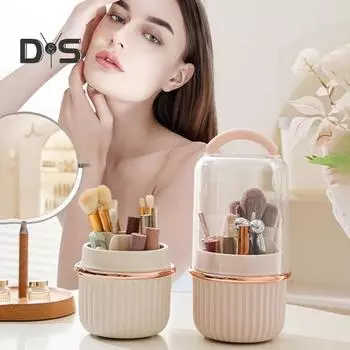 Ведро для хранения кистей для макияжа с прозрачной крышкой, вращающееся на 360 градусов, удобный органайзер для кистей для макияжа розовый