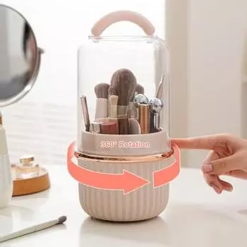 Ведро для хранения кистей для макияжа с прозрачной крышкой, вращающееся на 360 градусов розовый