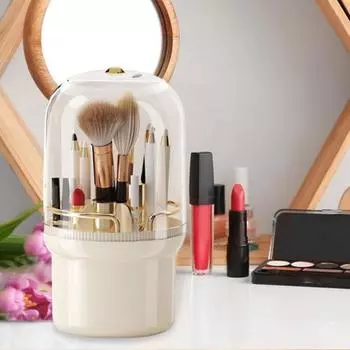 Ведро для хранения косметических кистей Компактный вращающийся держатель для кистей для макияжа с несколькими слотами и крышкой для дома чёрный