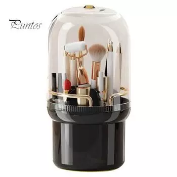 Ведро для хранения косметических кистей Компактный вращающийся держатель для кистей для макияжа с несколькими слотами и крышкой для дома розовый