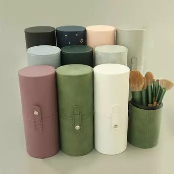 Ведро для кистей для макияжа из искусственной кожи, портативная дорожная косметичка, многофункциональная пыленепроницаемая водонепроницаемая цилиндрическая косметичка для макияжа серебряный