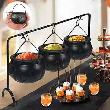 Ведро для конфет на Хэллоуин, черный держатель для котла, опора, чаша, украшения для Хэллоуина, ведро для вечеринки, Кошелек или жизнь, домашний праздничный декор чёрный