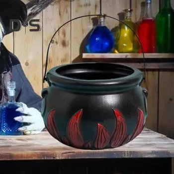 Ведро для конфет на Хэллоуин, украшение, ручной котел ведьмы, черный пластиковый горшок, огненная бочка с ручкой для украшения вечеринки на Хэллоуин B
