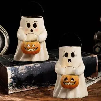 Ведро для конфет в виде привидения на Хэллоуин, смоляное ведро для сладостей в виде призрака с тыквой, многофункциональная миска для конфет в виде привидения для украшения интерьера, центральная часть стола For boy