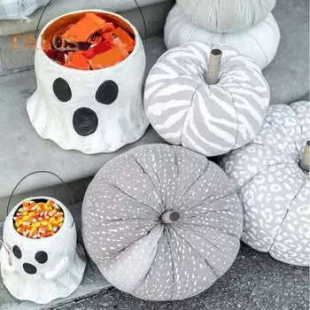 Ведро для конфет в виде привидения на Хэллоуин, резиновая миска для сладостей на вечеринку в честь Хэллоуина с ручкой, держатель для сладостей на Хэллоуин для домашнего офиса, внутреннего и наружного украшения L