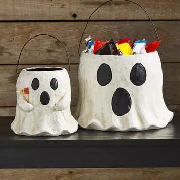 Ведро для конфет в виде привидения на Хэллоуин из смолы с ручкой для вечеринки «Сладость или гадость» L