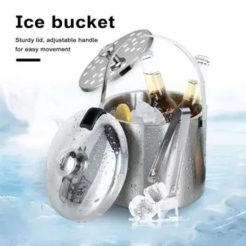Ведро для льда 1300/3000 мл, двухслойное из нержавеющей стали с ручкой крышки для вечеринок, барбекю, активного отдыха на свежем воздухе S