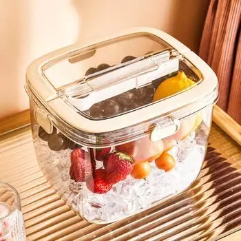 Ведро для льда 5 л с крышкой и щипцами, герметичный контейнер для вечеринок, кемпинга, барбекю бежевый