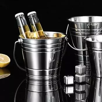 Ведро для льда из нержавеющей стали, 4 шт., утолщенное ведро для красного вина, портативное немагнитное ведро для льда с двойным кольцом, ведро для шампанского в баре KTV, ведро для льда для пива 4pcs/bag серебряный