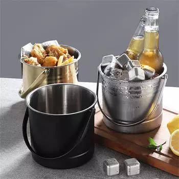 Ведро для льда из нержавеющей стали объемом 1,6 л с ручкой, охладитель для вина, шампанского, бутылки, охладитель для напитков на вечеринке, бар, барная стойка для закусок и караоке, посуда для бара серебряный