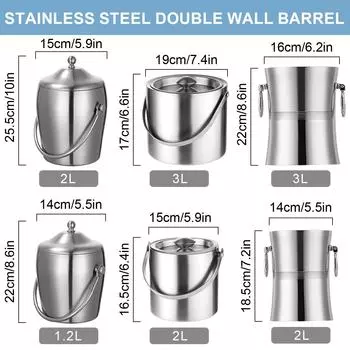 Ведро для льда Leeseph с двойными стенками из нержавеющей стали, изолированное, для напитков, охладитель для винных бутылок для домашнего бара, пива, шампанского, вина