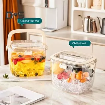 Ведро для льда объемом 5 л с крышкой и щипцами, герметичный контейнер для вечеринок, кемпинга, барбекю, портативный охладитель вина, прозрачный пластиковый контейнер для заморозки коктейлей бежевый