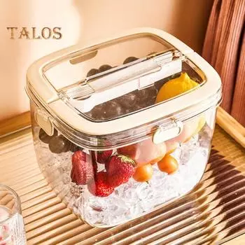 Ведро для льда объемом 5 л с крышкой и щипцами, герметичный контейнер для вечеринок, кемпинга, барбекю, портативный охладитель вина, прозрачный пластиковый контейнер для заморозки коктейлей бежевый