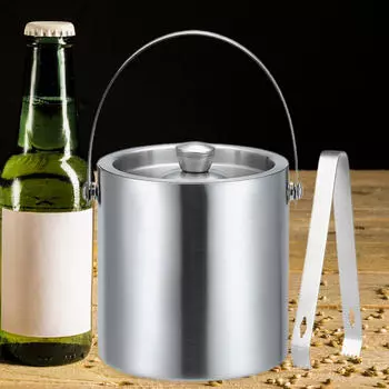 Ведро для льда, охлаждающее шампанское, с ручкой для переноски, кубическое охлаждение, контейнер с двойными стенками для 1.6L