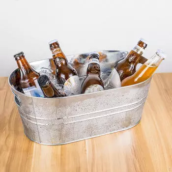 Ведро для льда Овальная оцинкованная емкость для напитков, контейнер для хранения, держатель для льда Металлический напиток Пиво