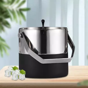 Ведро для льда с двойной стенкой и изоляцией для охлаждения напитков с крышкой предотвращает таяние вина 13.8cmx13.5cm