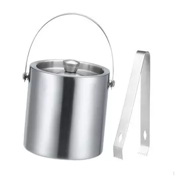 Ведро для льда с двойными стенками, контейнер для кубиков свежего льда с крышкой и щипцами для барбекю 1.6L