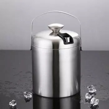 Ведро для льда с двойными стенками объемом 1,3 л с крышкой и щипцами, 6-часовое охлаждение пива, охладитель для домашнего бара, изолированный контейнер для льда из нержавеющей стали 304