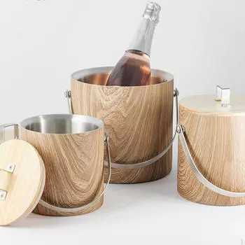 Ведро для льда с крышкой и щипцами для пива, многоцелевая металлическая емкость для охлаждения напитков 1.4 L Silver