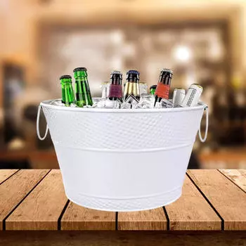 Ведро для льда, ванна для напитков, круглый, легкий, органайзер, металлический, для хранения напитков, вина для охлаждения белый