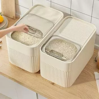 Ведро для риса 15 кг с мерным стаканом, прозрачная крышка, запечатанный пищевой пластик чистый