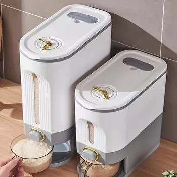 Ведро для риса большой емкости с мерным стаканом, герметичный дозатор риса, влагостойкий контейнер для хранения хлопьев для домашней кухни S серый