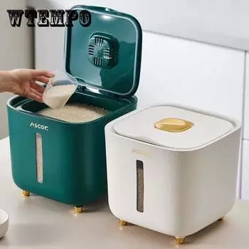 Ведро для риса Бытовая защита от насекомых Влагостойкий герметичный резервуар для хранения муки Коробка для пищевого риса Коробка для хранения разного зерна 5 кг/10 кг Опционально Capacity 1: 5kg белый