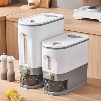 Ведро для риса, герметичный дозатор для риса, большой герметичный контейнер для зерна, органайзер для круп, бытовой дозатор для круп, ведро со временем GRAY L