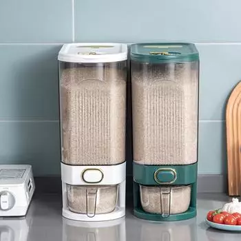 Ведро для риса с автоматическим выходом, бытовой влагонепроницаемый герметичный ящик для хранения зерна, устойчивый к насекомым и разным продуктам питания, кухонные принадлежности 11/22 фунта 5kg зелёный/белый