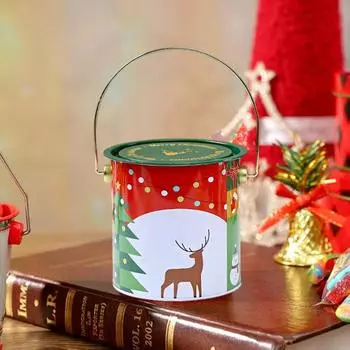 Ведро для рождественских угощений Yousheng, праздничный пустой держатель для конфет с ручкой и крышкой, металлический подарочный контейнер для закусок для вечеринок