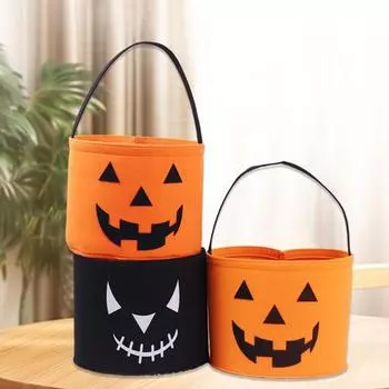 Ведро для сладостей на Хэллоуин, держатель для конфет в виде тыквы, держатель для сладостей из фетра, держатель для хранения подарков на Хэллоуин для вечеринки оранжевый