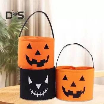 Ведро для сладостей на Хэллоуин, держатель для конфет в виде тыквы, держатель для сладостей из фетра, держатель для хранения подарков на Хэллоуин для вечеринки оранжевый
