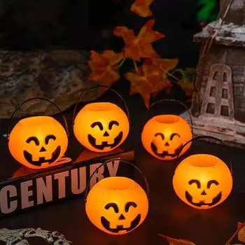 Ведро для сладостей на Хэллоуин, тыквенное ведро для сладостей, корзина для хранения, переносная миска для сладостей на Хэллоуин, детский держатель для закусок для вечеринок B