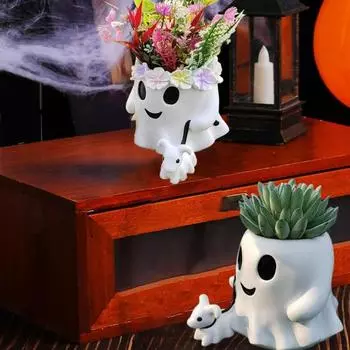 Ведро для собаки с привидениями на Хэллоуин, жуткий призрачный горшок, цветочный горшок, праздничная миска для сладостей, украшение для сада в помещении и на открытом воздухе, орнамент girl