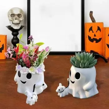 Ведро для собаки с привидениями на Хэллоуин, жуткий призрачный горшок, цветочный горшок, праздничная миска для сладостей, украшение для сада в помещении и на открытом воздухе, орнамент Boy